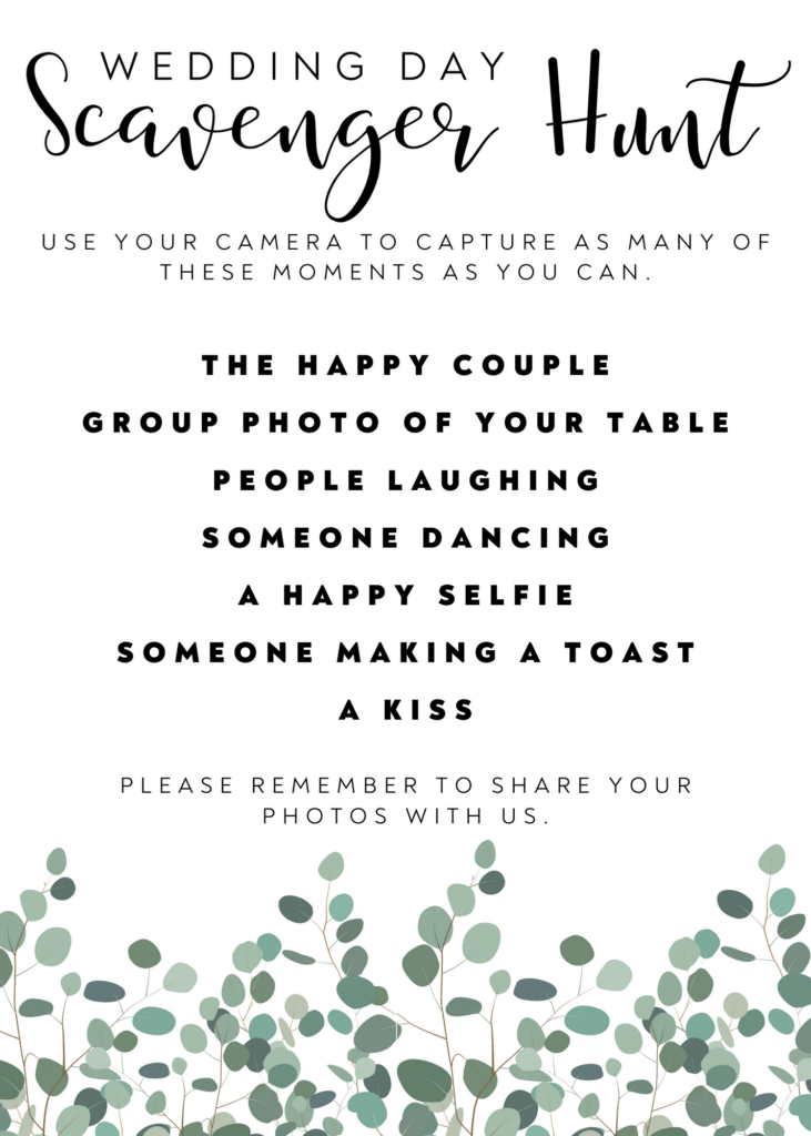 Wedding Scavenger Hunt Ideas + FREE Printable Fun Party Pop