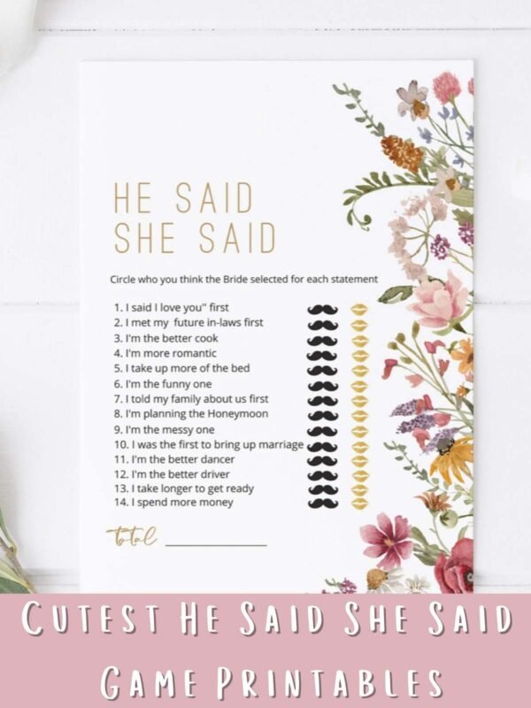 BEST He Said She Said Game Printables - Fun Party Pop